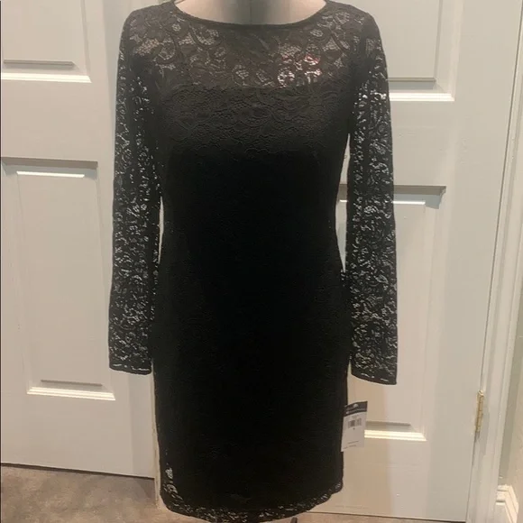Women's Chaps Lace Long-Sleeve Dress, Size: 4, Black Women's Chaps Lace Long-Sleeve Dress, Size: 4, Black